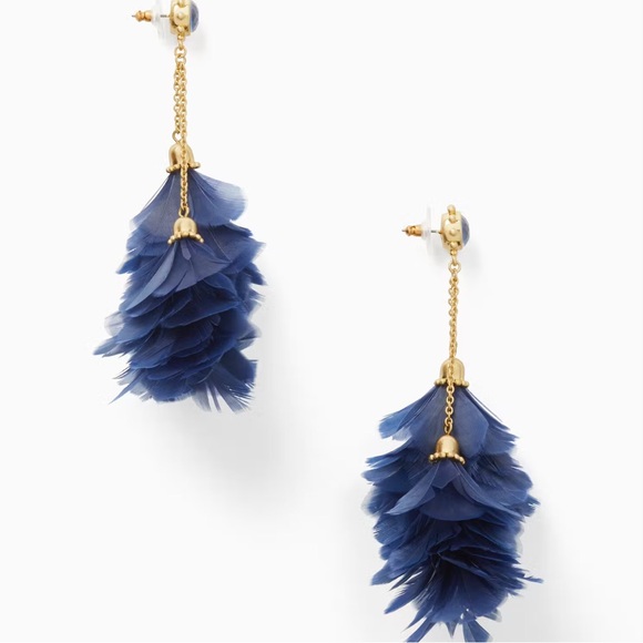 $98 Kate Spade In Full Feather Tassel Earrings Blue - Picture 1 of 5